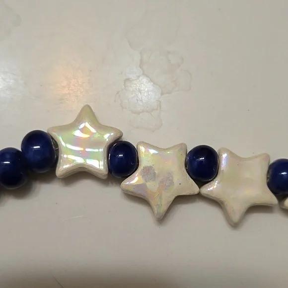 Vintage 1970's-80's Signed Flying Colors Brand Ceramic Bead Moon Stars Necklace - Picture 6 of 7